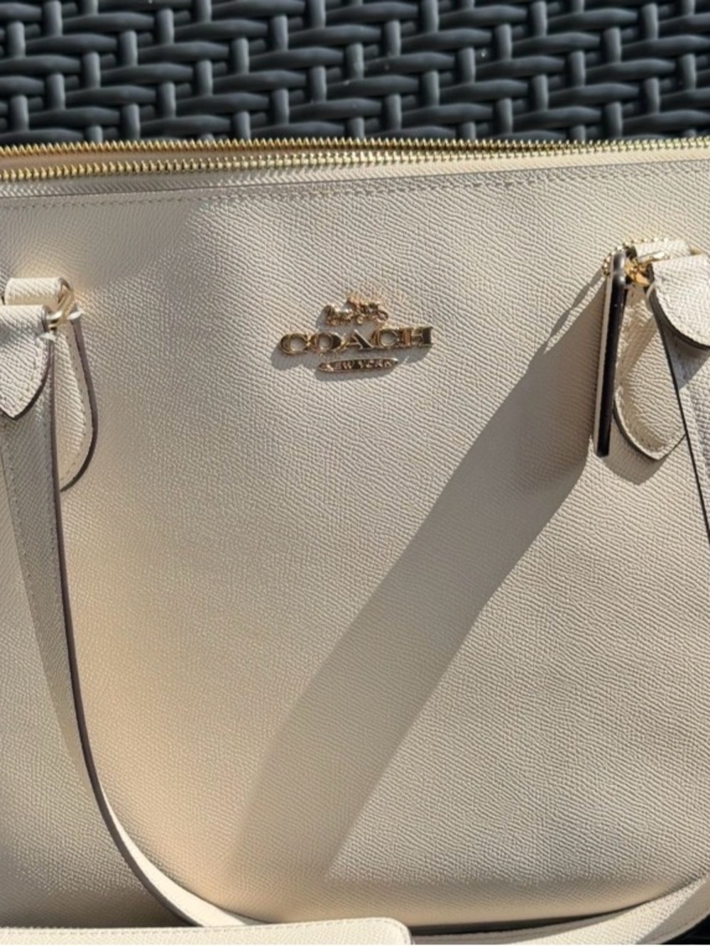 Coach Cream Leather Tote with Gold Logo